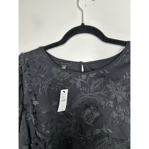 Talbots Embroidered Black Floral Blouse Womens Top Size 14 NWT - Picture 3 of 13